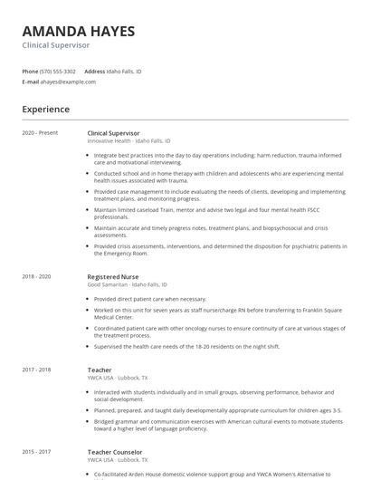 Clinical Supervisor Resume