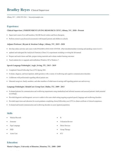 Clinical Supervisor Resume