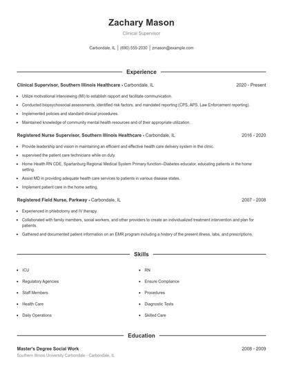 Clinical Supervisor Resume
