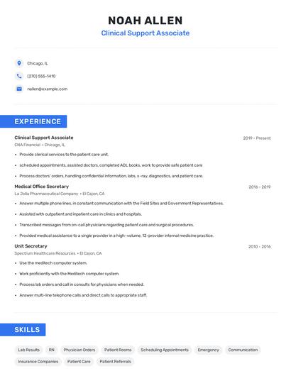 Clinical Support Associate Resume