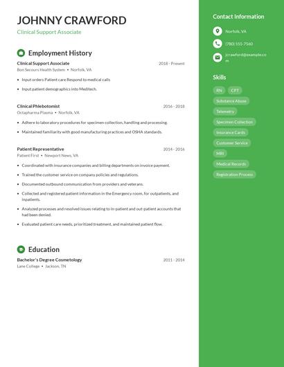 Clinical Support Associate Resume