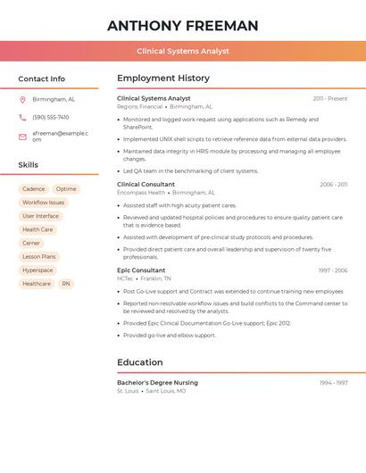 Clinical Systems Analyst Resume