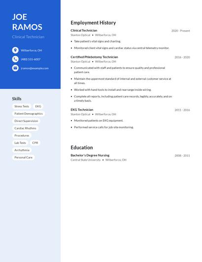 Clinical Technician Resume