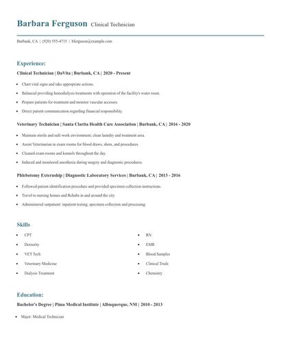Clinical Technician Resume