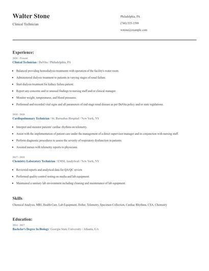 Clinical Technician Resume