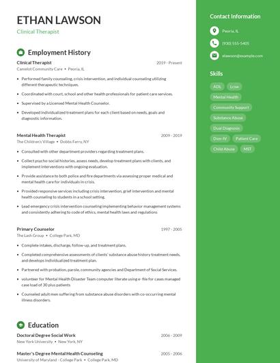 Clinical Therapist Resume