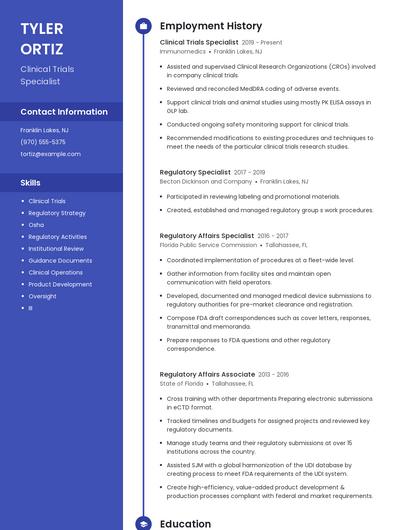 Clinical Trials Specialist Resume