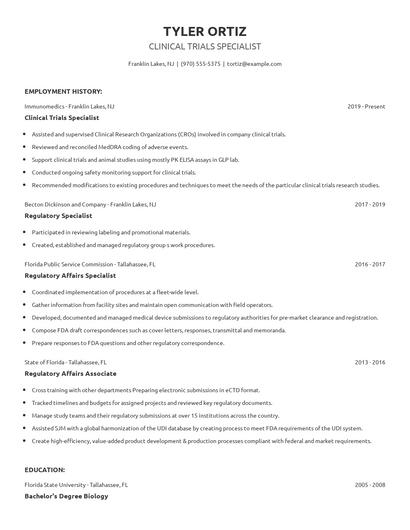 Clinical Trials Specialist Resume