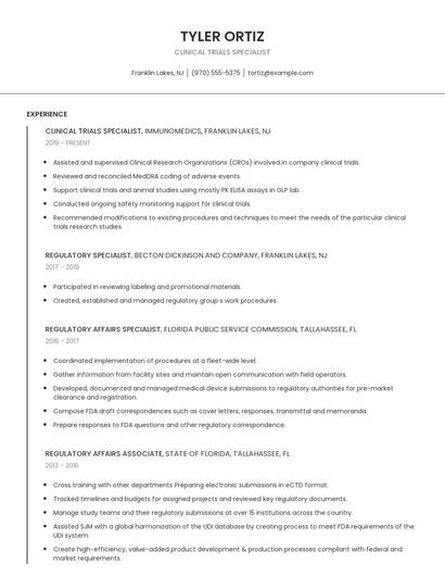 Clinical Trials Specialist Resume