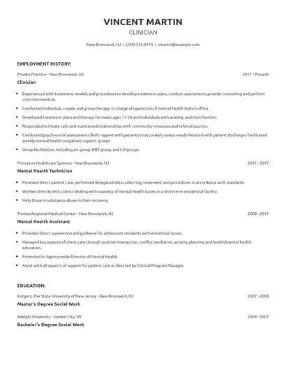 Clinician Resume
