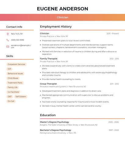 Clinician Resume