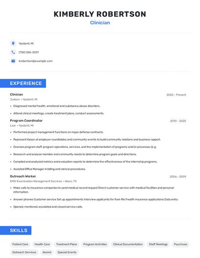 Clinician Resume