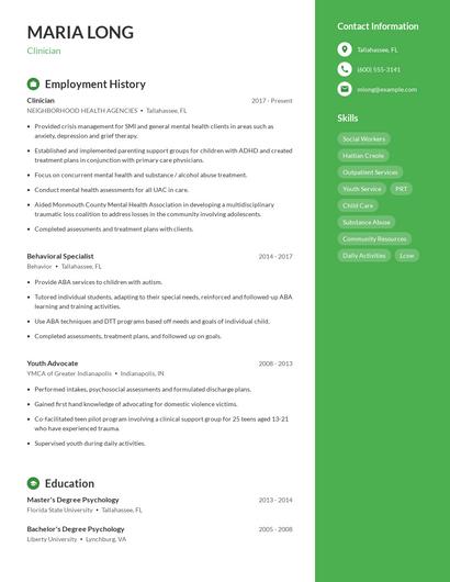 Clinician Resume