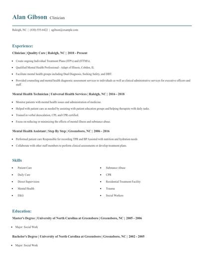 Clinician Resume