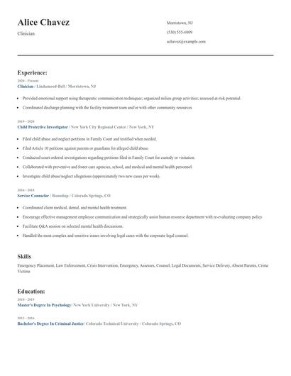 Clinician Resume