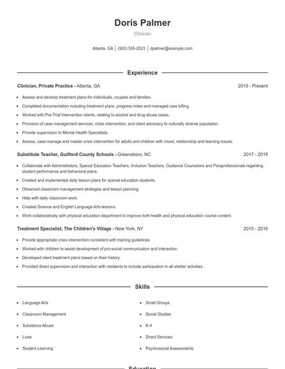 Clinician Resume