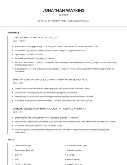 Clinician Resume
