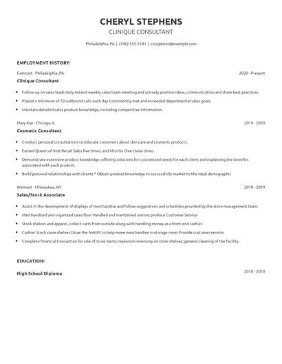 Clinique Consultant Resume