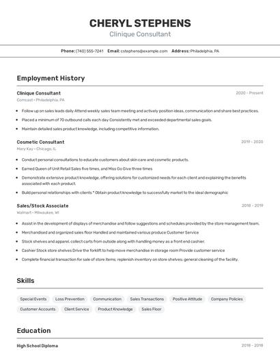 Clinique Consultant Resume