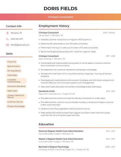 Clinique Consultant Resume
