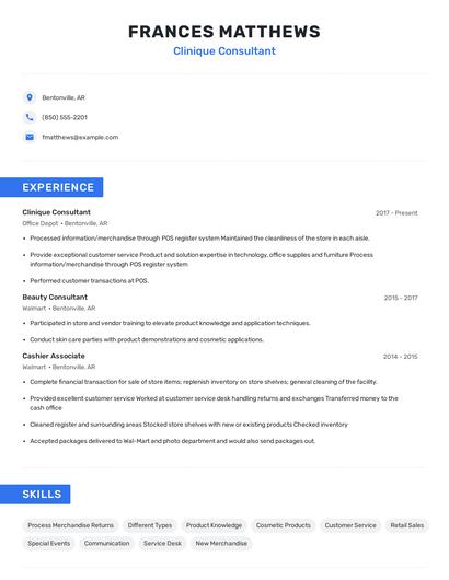 Clinique Consultant Resume
