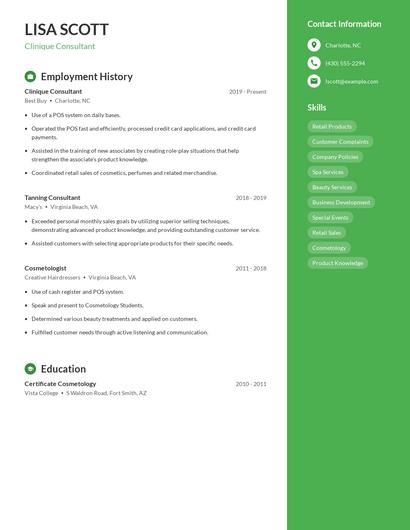 Clinique Consultant Resume