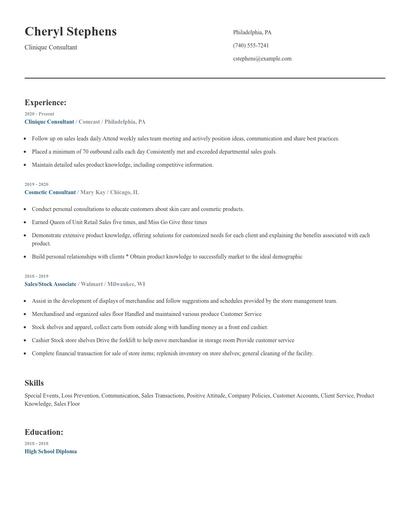 Clinique Consultant Resume