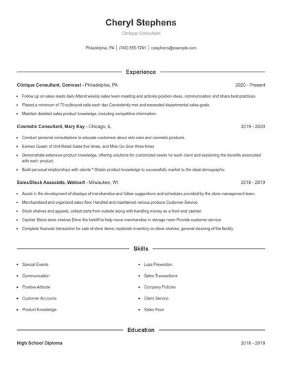 Clinique Consultant Resume