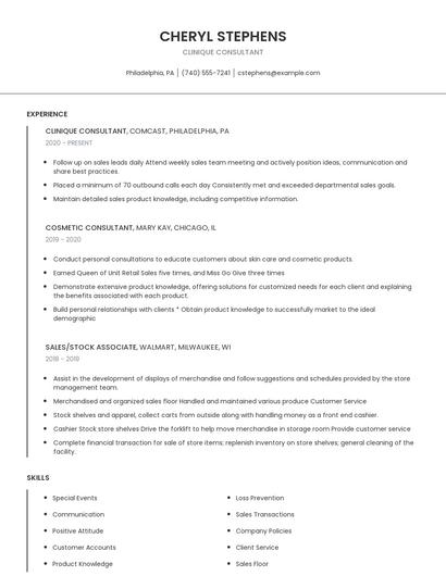 Clinique Consultant Resume