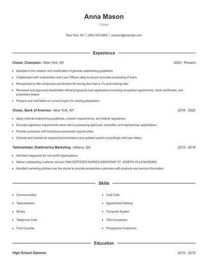 Closer Resume