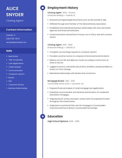 Closing Agent Resume