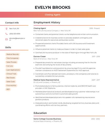 Closing Agent Resume