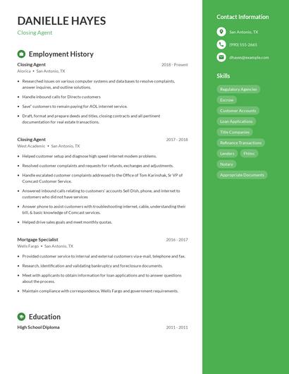 Closing Agent Resume