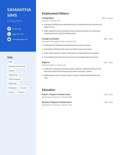 Closing Agent Resume