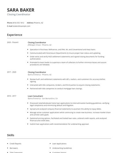 Closing Coordinator Resume