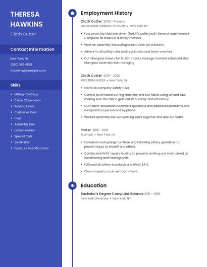 Cloth Cutter Resume
