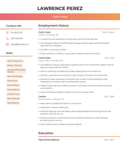Cloth Cutter Resume