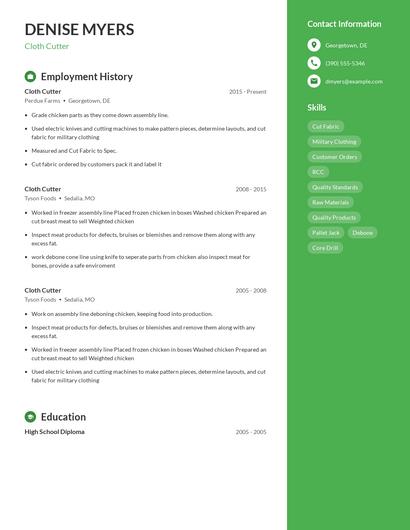 Cloth Cutter Resume
