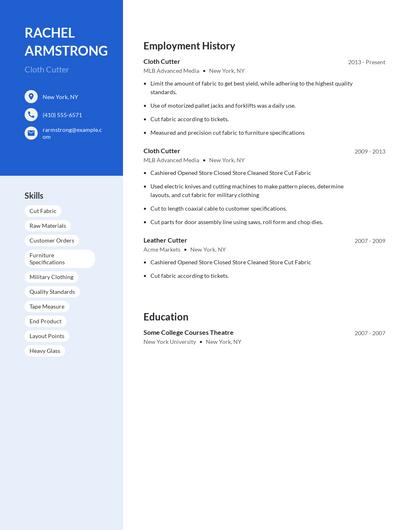 Cloth Cutter Resume