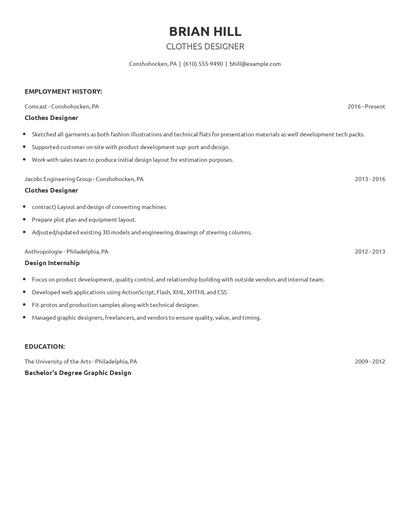 Clothes Designer Resume