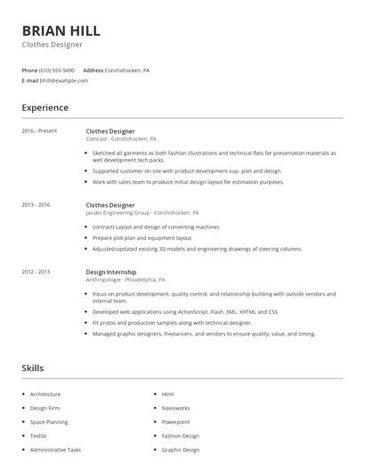 Clothes Designer Resume