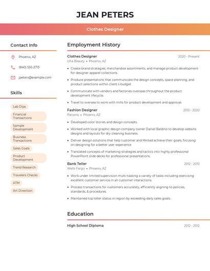 Clothes Designer Resume