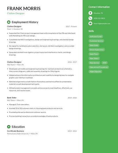 Clothes Designer Resume