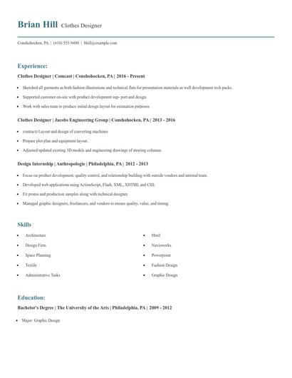 Clothes Designer Resume