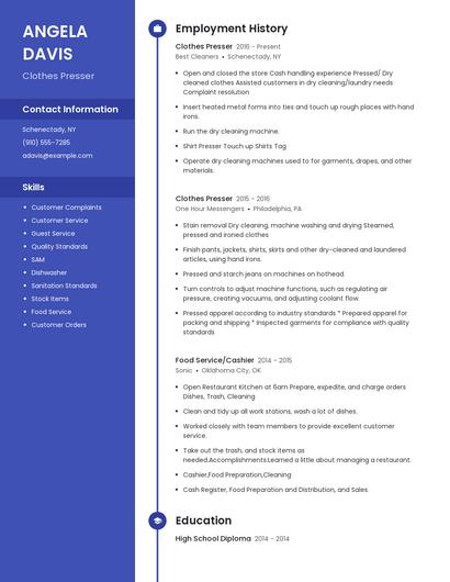 Clothes Presser Resume