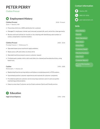 Clothes Presser Resume