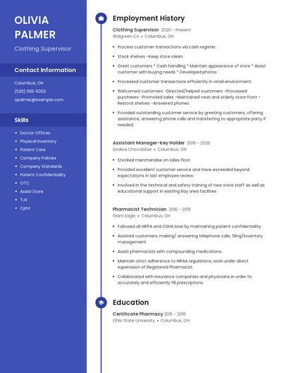 Clothing Supervisor Resume