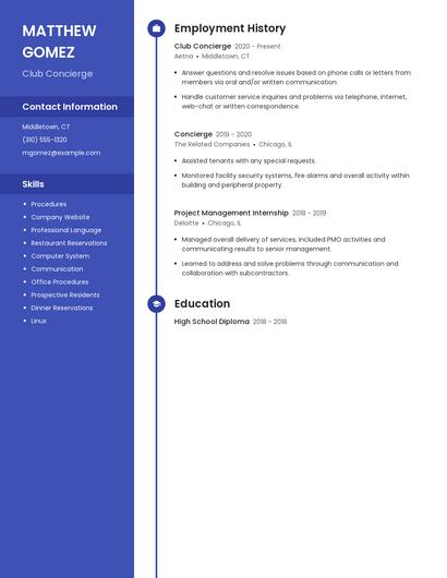 Club Concierge Resume