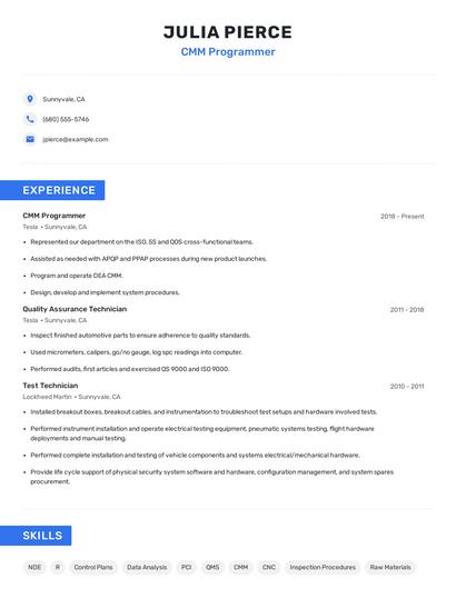 CMM Programmer Resume