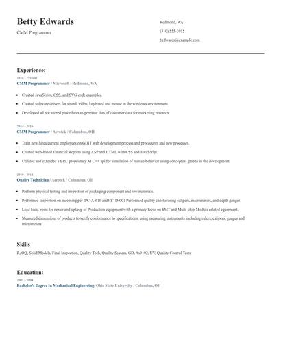 CMM Programmer Resume